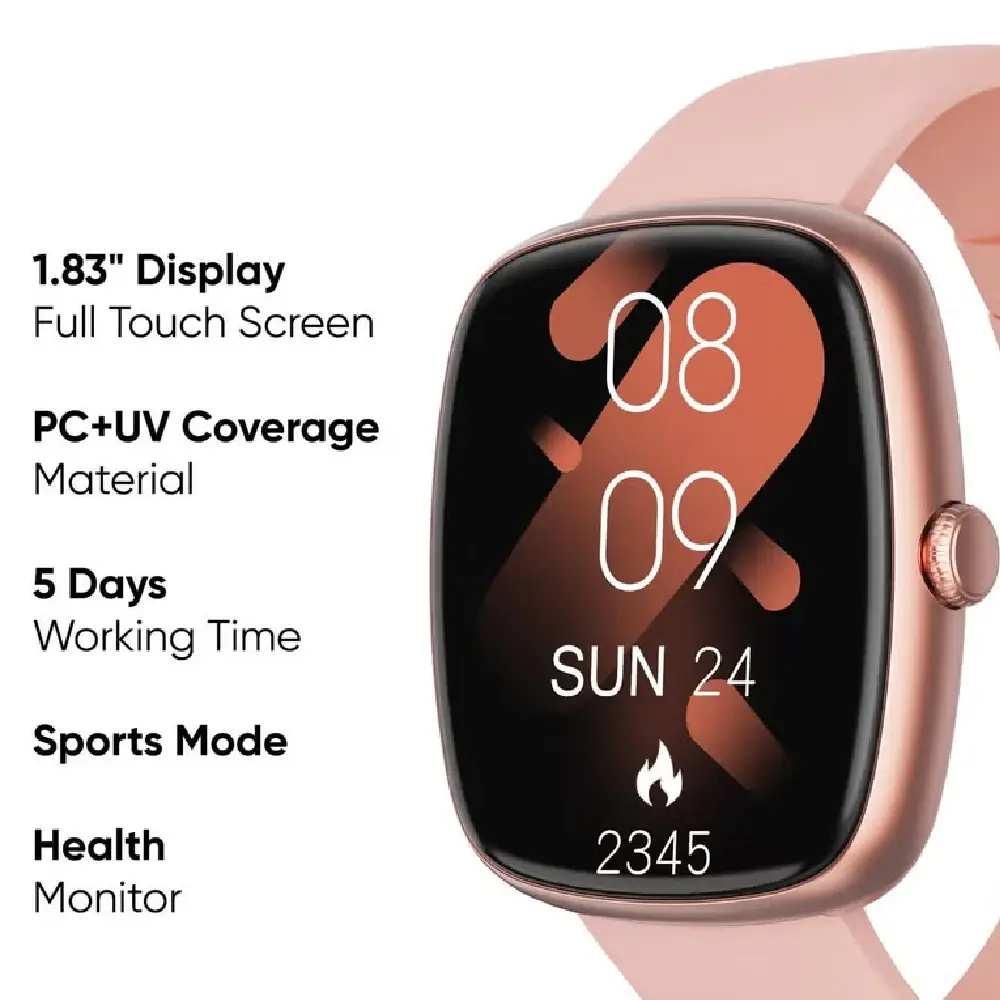 MYX Pro Pulse MT 69 Smartwatch with 1.83 Inch Full Touch Screen, Bluetooth Calling, Heart Rate and SpO2 Monitoring, IP67 Water Resistance, Voice Assistant,Pink, MT69