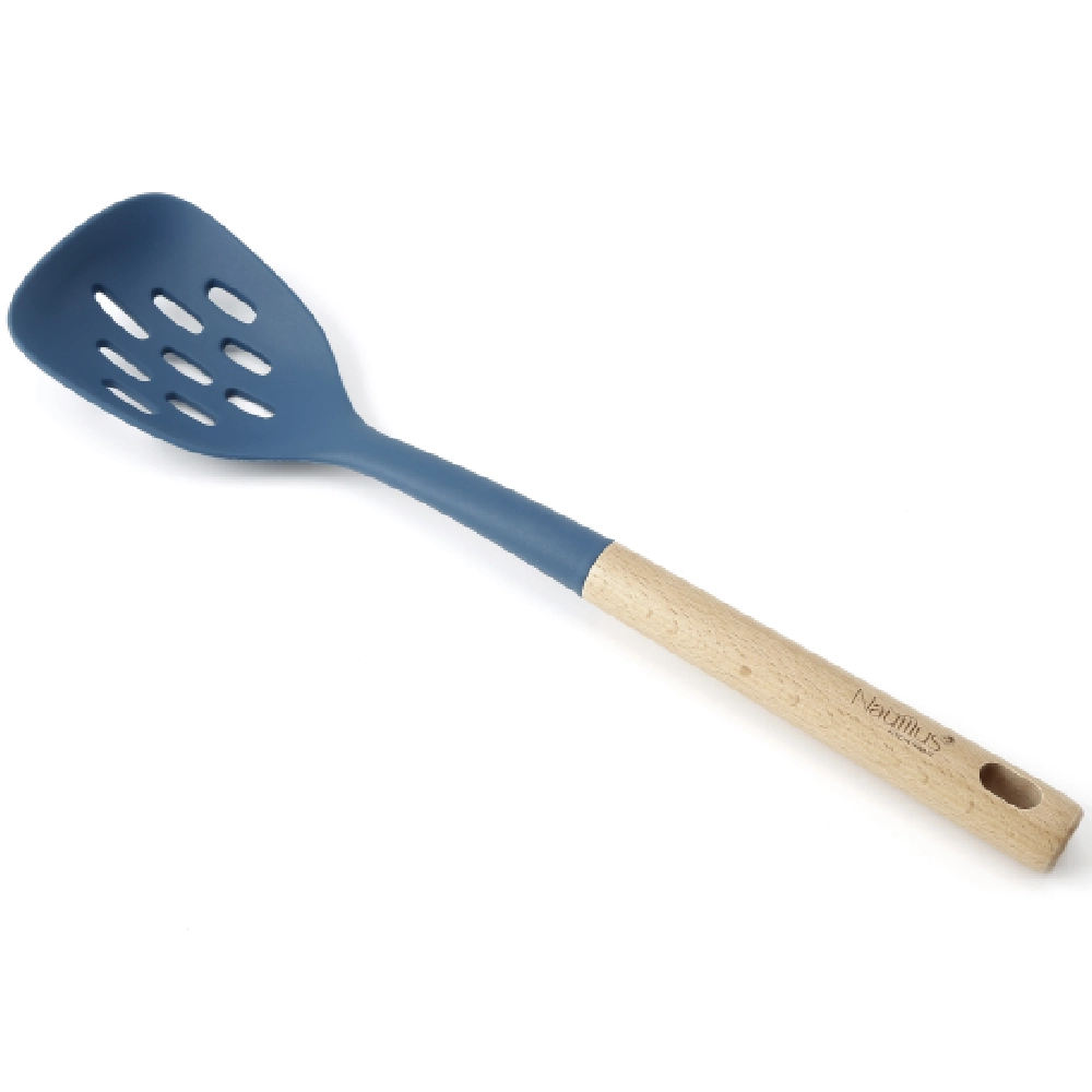 Nautilus Silicone Slotted Spoon Blue - Straining Spoon for Cooking and Serving, Drains Liquids - RNGT-9031