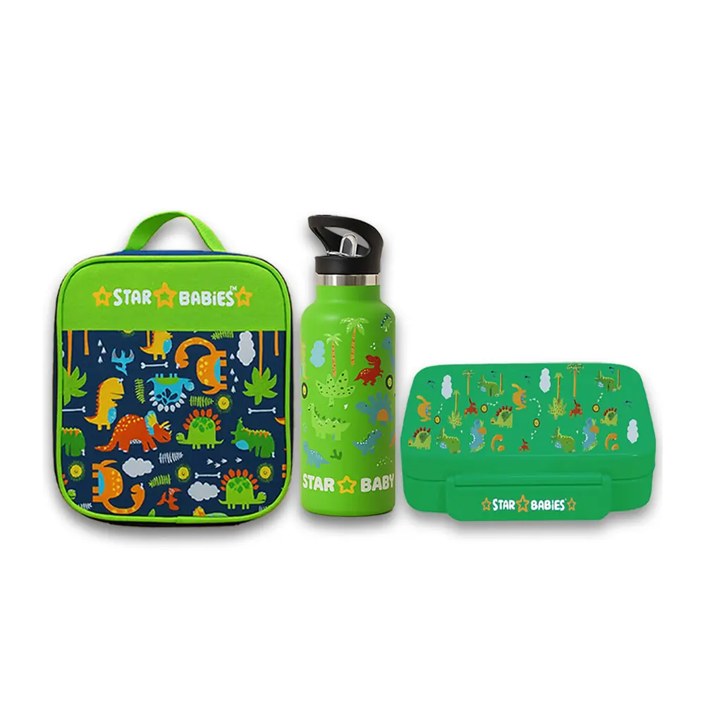 Star Babies 5 Compartment Lunch Box, Lunch Bag & Stainless Steel Water Bottle Set, Jungle, 3 Pcs - VD-0649310956500