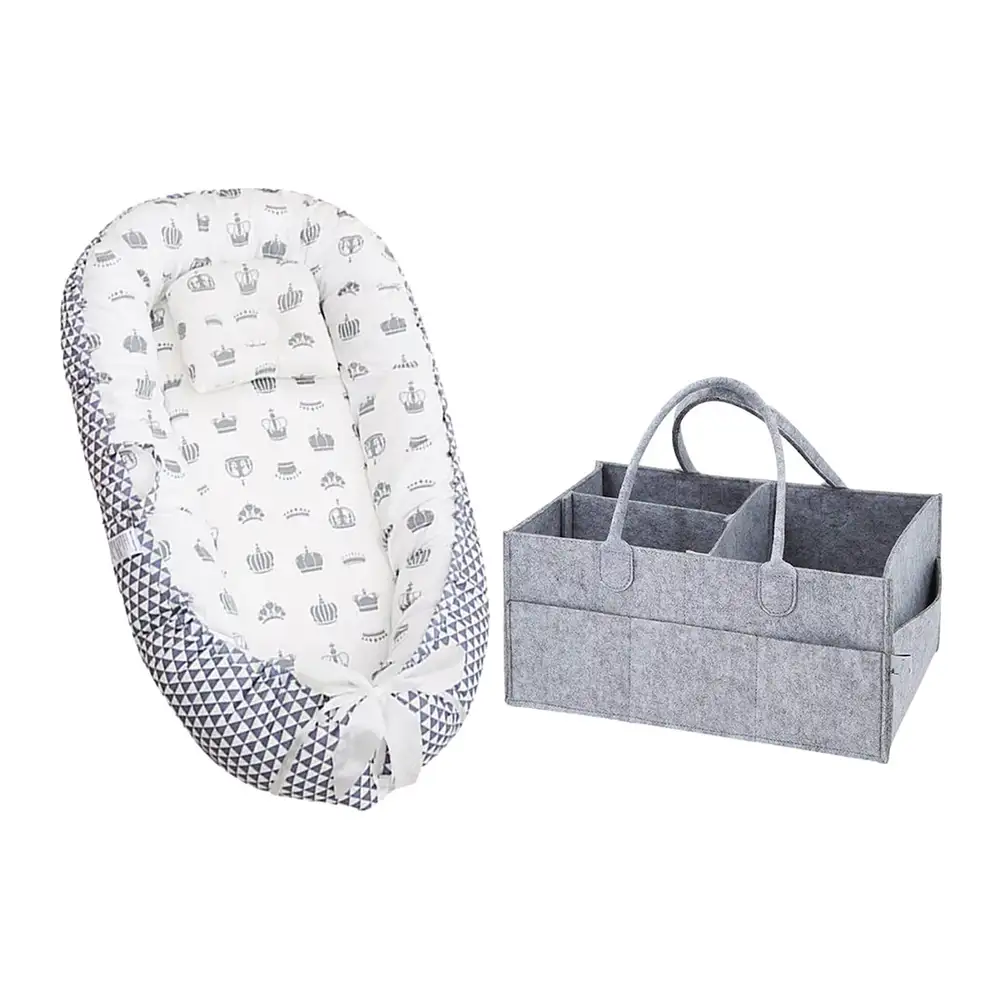 Star Babies Baby Bed Sleeping Pod, Black With Caddy Diaper Organizer, Grey, 83 x 10 x 48 cm, Adjustable Sleeping Pod - VD-0793269331038