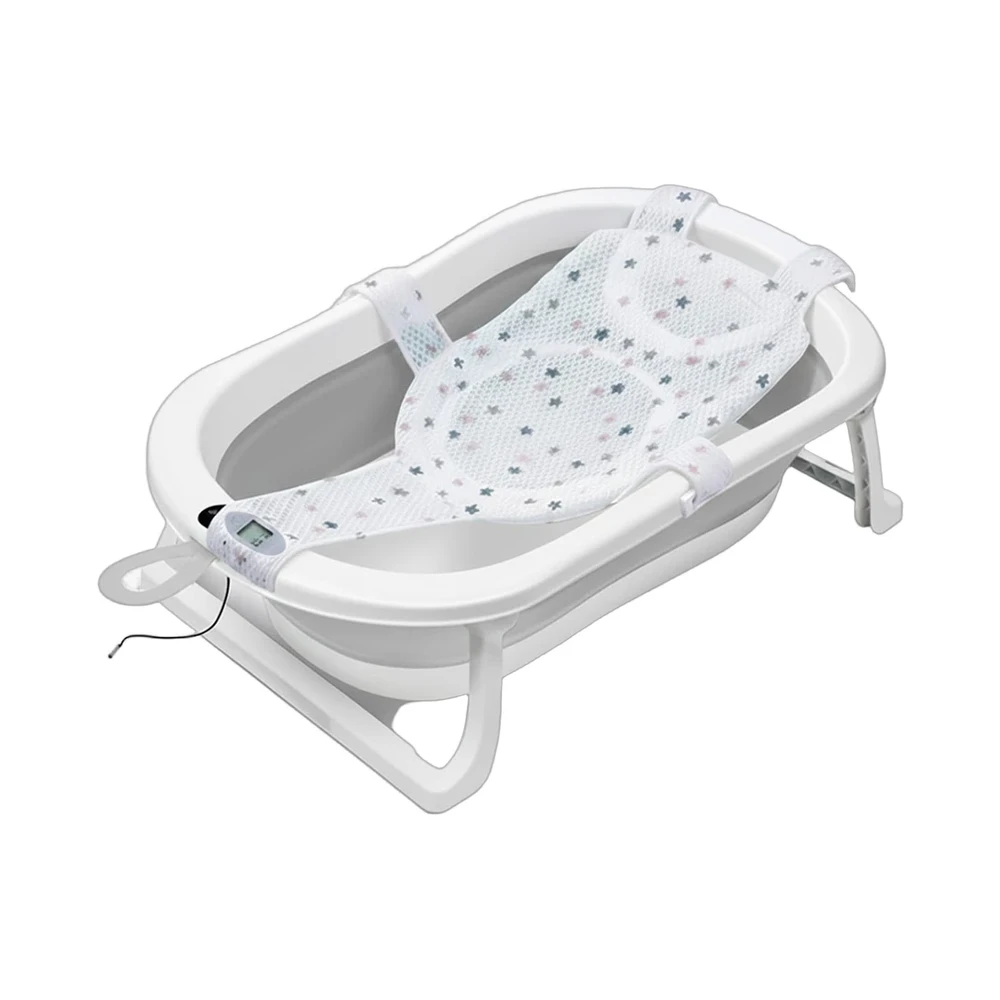 Star Babies Baby Foldable Bathtub With Thermometer & Bath Seat Support Net, Set, Grey, Pack of 2 - VD-0634881583200