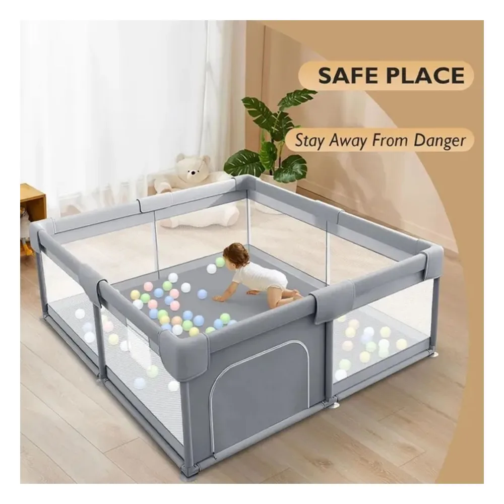 Star Babies Baby Playpen With 4 Pull-Up Rings, Dark Grey, Spacious Play Area, 120 x 120 cm - VD-0634881584412 - Image 4