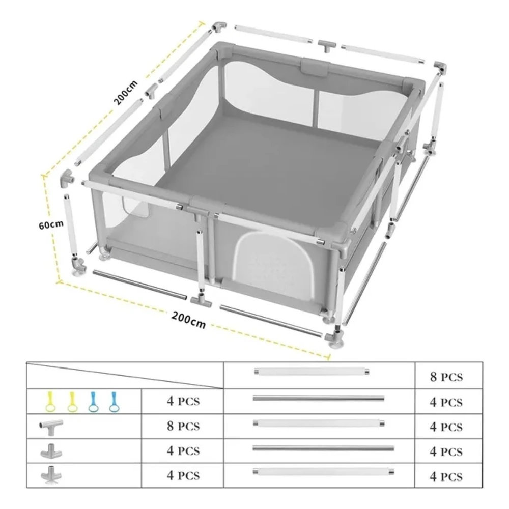 Star Babies Baby Playpen With 4 Pull-Up Rings, Dark Grey, Spacious Play Area, 120 x 120 cm - VD-0634881584412 - Image 5