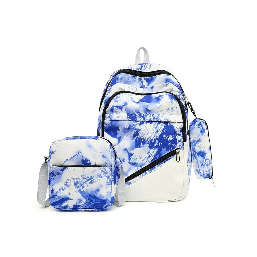 Star Babies Backpack With Lunch Box Bag & Pencil Case 3pc Set, Blue, Spacious Main Compartment - VD-0717623993496