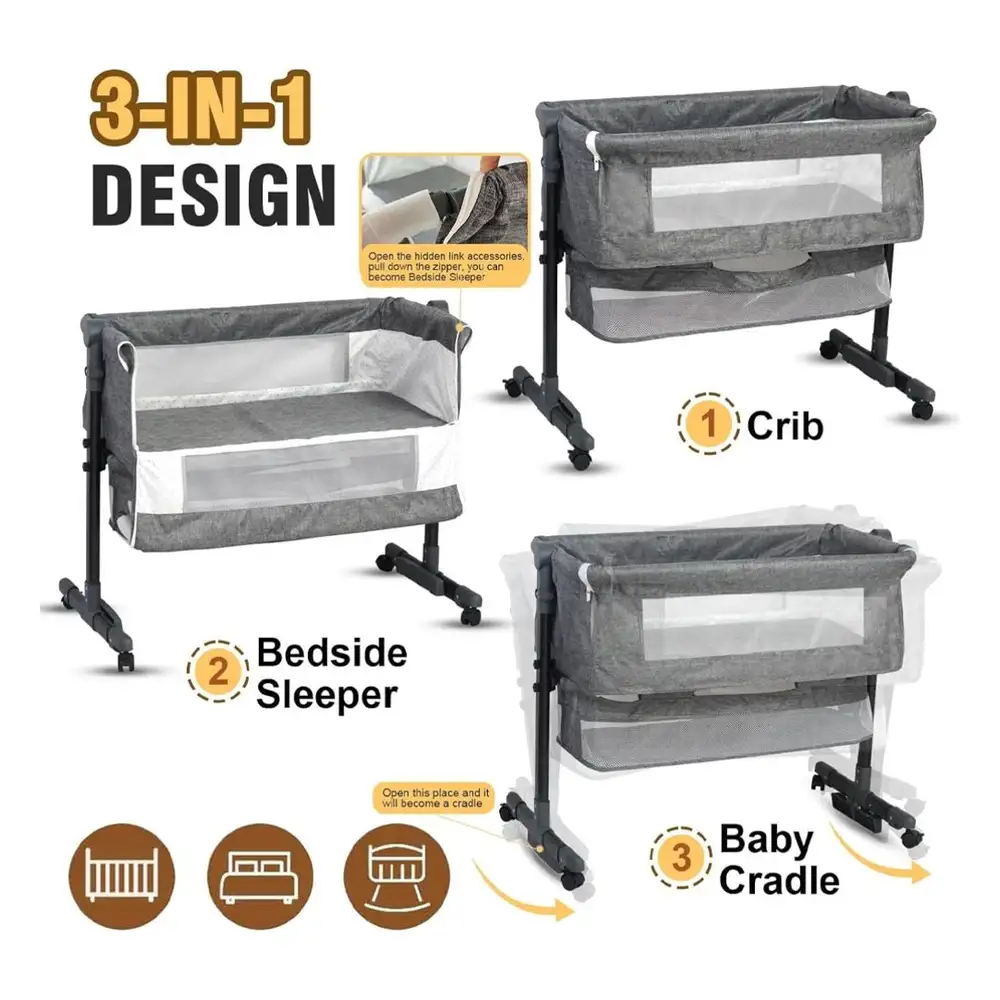 Star Babies Bedside Crib & Head Support Blue, Bedside Design, Comfortable Mattress, Safety - VD-0795276694618 - Image 3