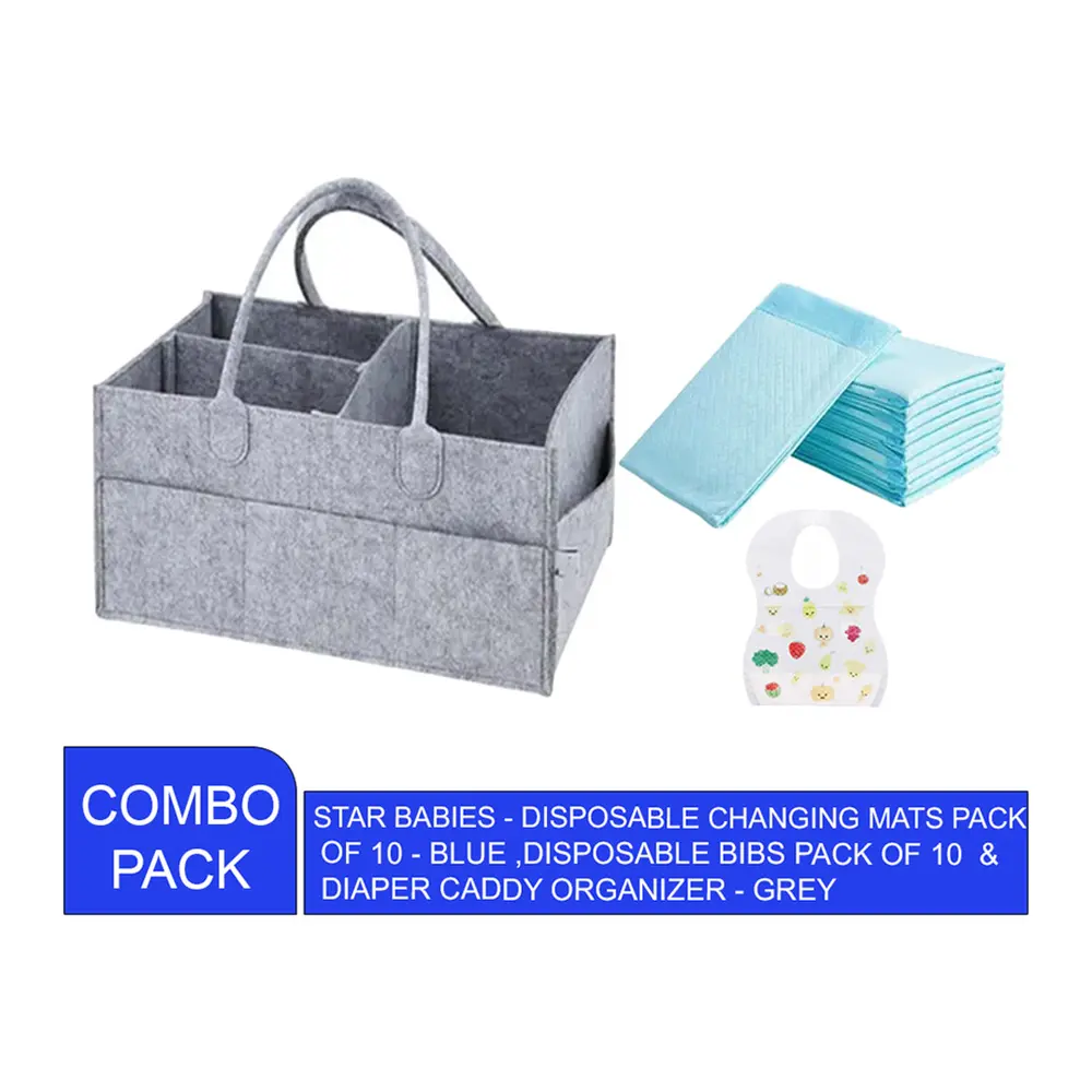 Star Babies Changing Mat 10pcs & Caddy Diaper Bag Organizer & Disposable Bibs 10pcs, Customizable Diaper Caddy - VD-0760532703168 - Image 3