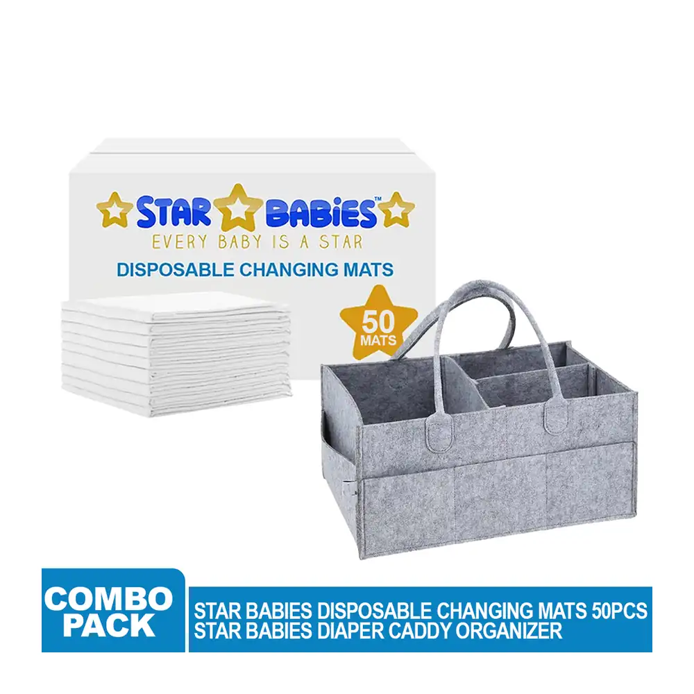 Star Babies Diaper Caddy Organizer with Disposable Changing Mat 50pcs, Grey - VD-0760532707005 - Image 2