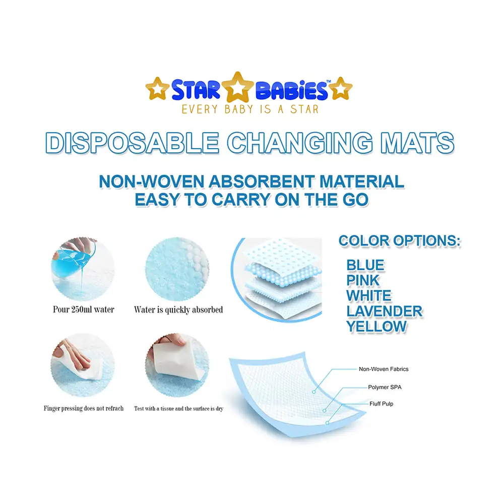 Star Babies Disposable Changing Mat, L, 45 X 60 cm, 85pcs, Blue - VD-0791126735814 - Image 4