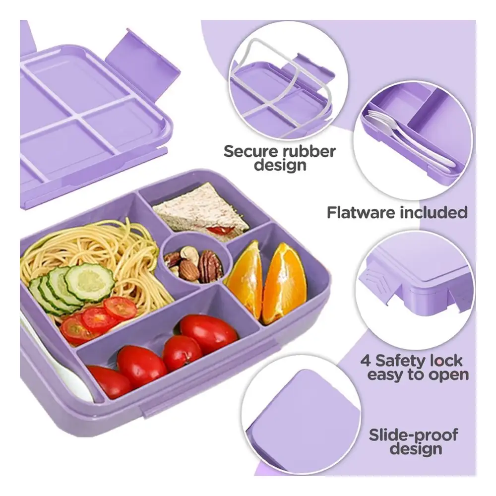 Star Babies Insulated Mini Lunch Bag With 5 Compartment Lunch Box And Fork-spoon Set, Lavender - VD-0795276696018 - Image 4