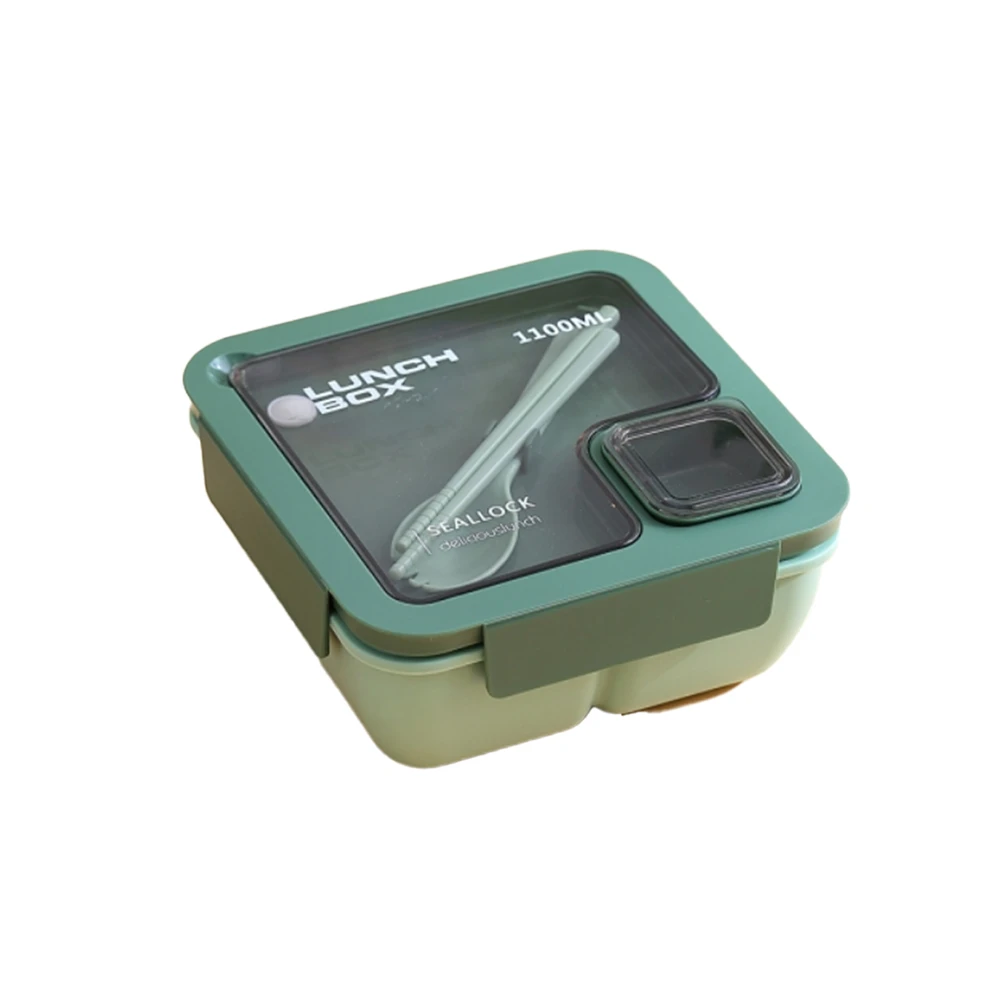 Star Babies Lunch Box With 2 Compartments, Spoon And Fork, Green, 1100ml, Two-Compartment Design - VD-0717623993403