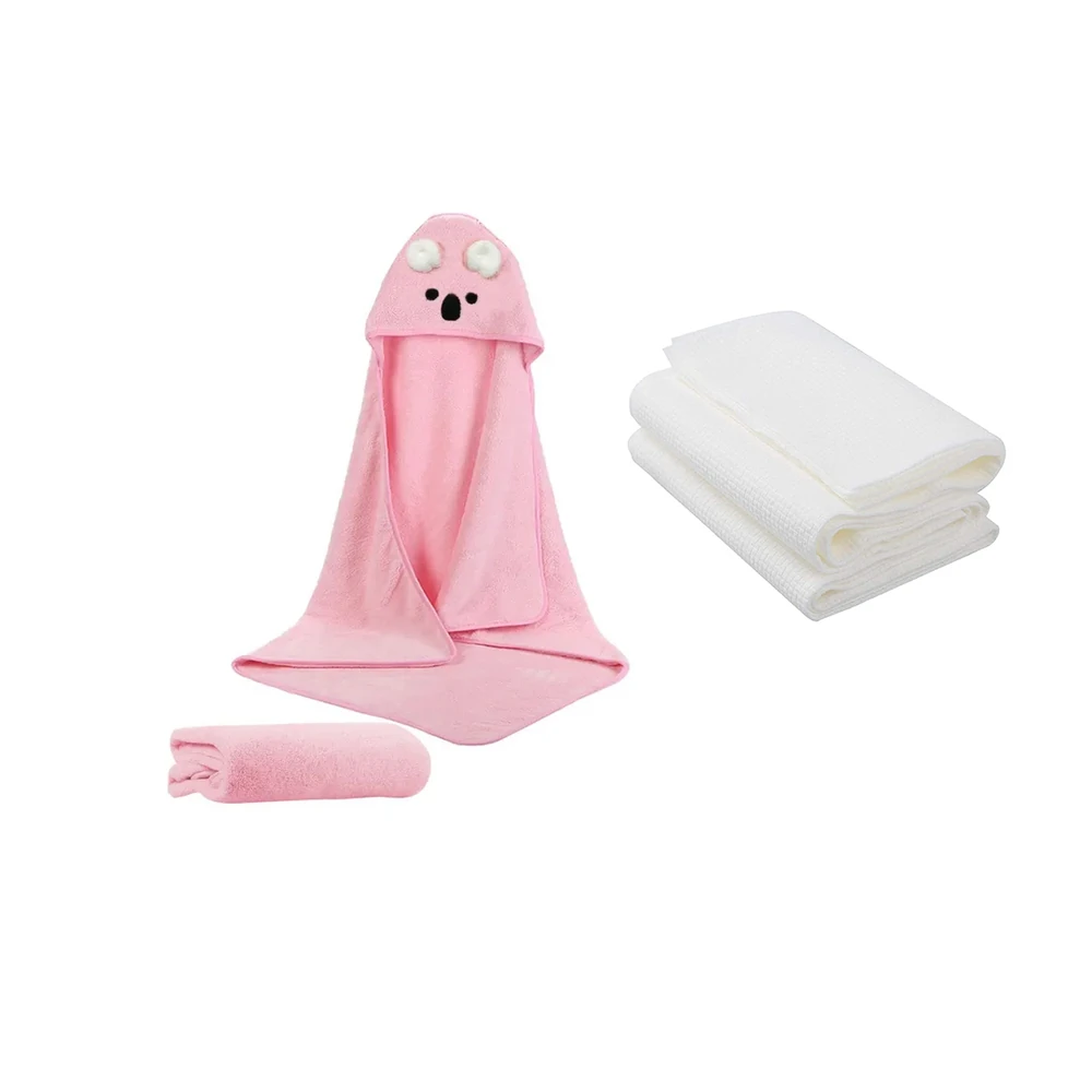 Star Babies Microfiber Hooded Towel & Disposable Towel 3pcs, Pink - VD-0760532703588