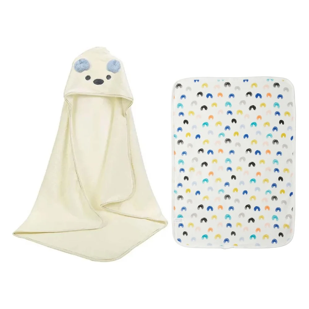 Star Babies Microfiber Hooded Towel With Reusable Changing Mat, White, Ultra-Soft Material - VD-0793269335029