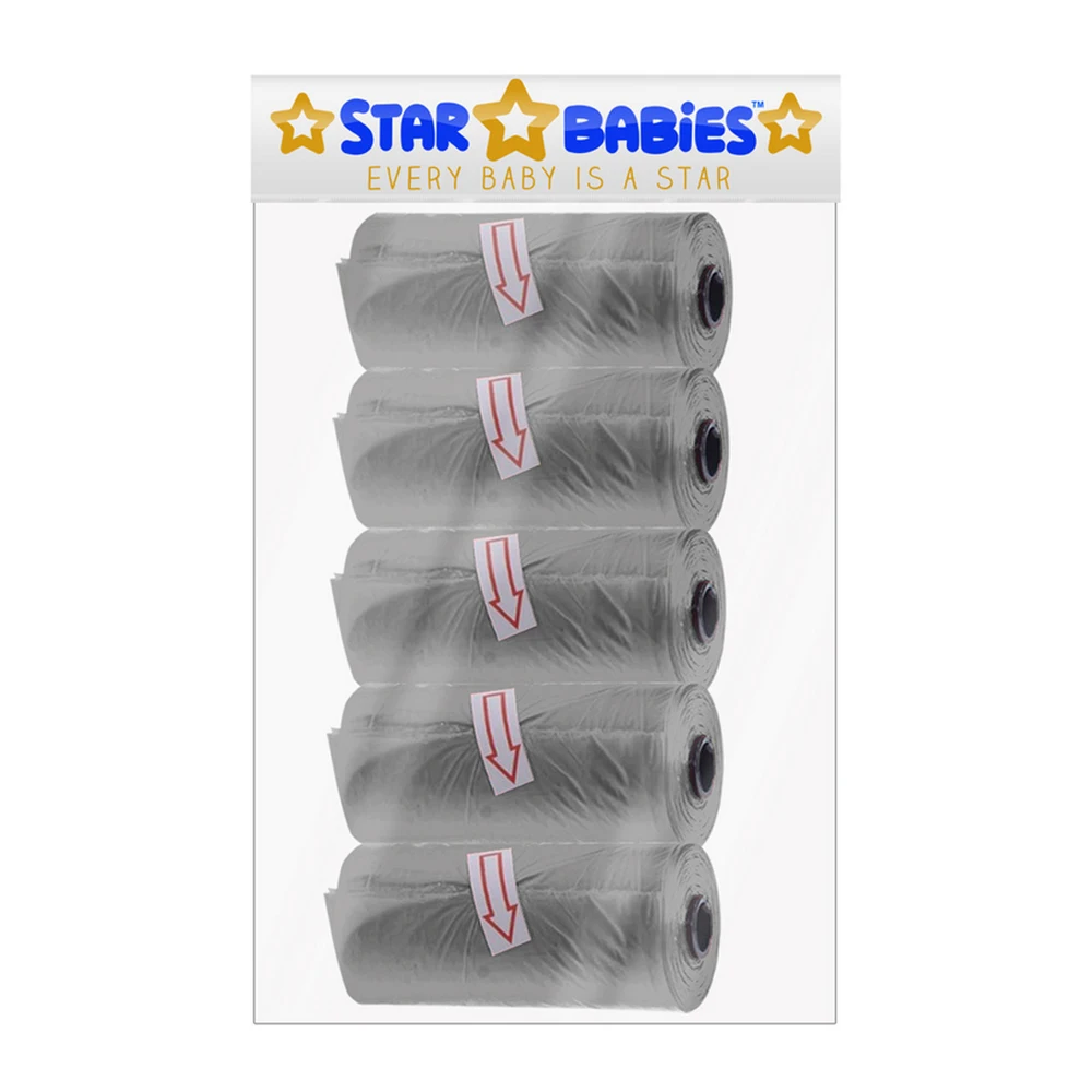 Star Babies Scented Bag Pack of 5 and 75 Bags, Grey, Odour Elimination, Leak-Proof Design, Portable & Convenient - VD-0756839228909
