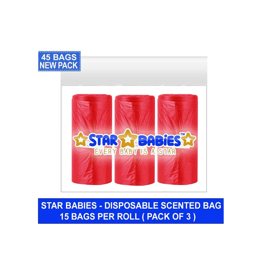 Star Babies Scented Bags, Red, Pack of 3, 45 Pcs, Odour Elimination, Leak-Proof Design, Portable & Convenient - VD-0717623997012 - Image 2