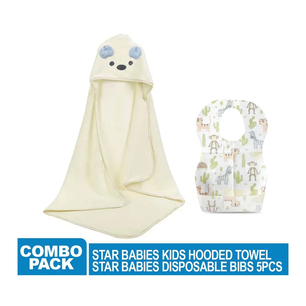 Star Babies White Microfiber Hooded Towel With Disposable Bibs 10pcs, Animal Print - VD-0760532707173 - Image 2