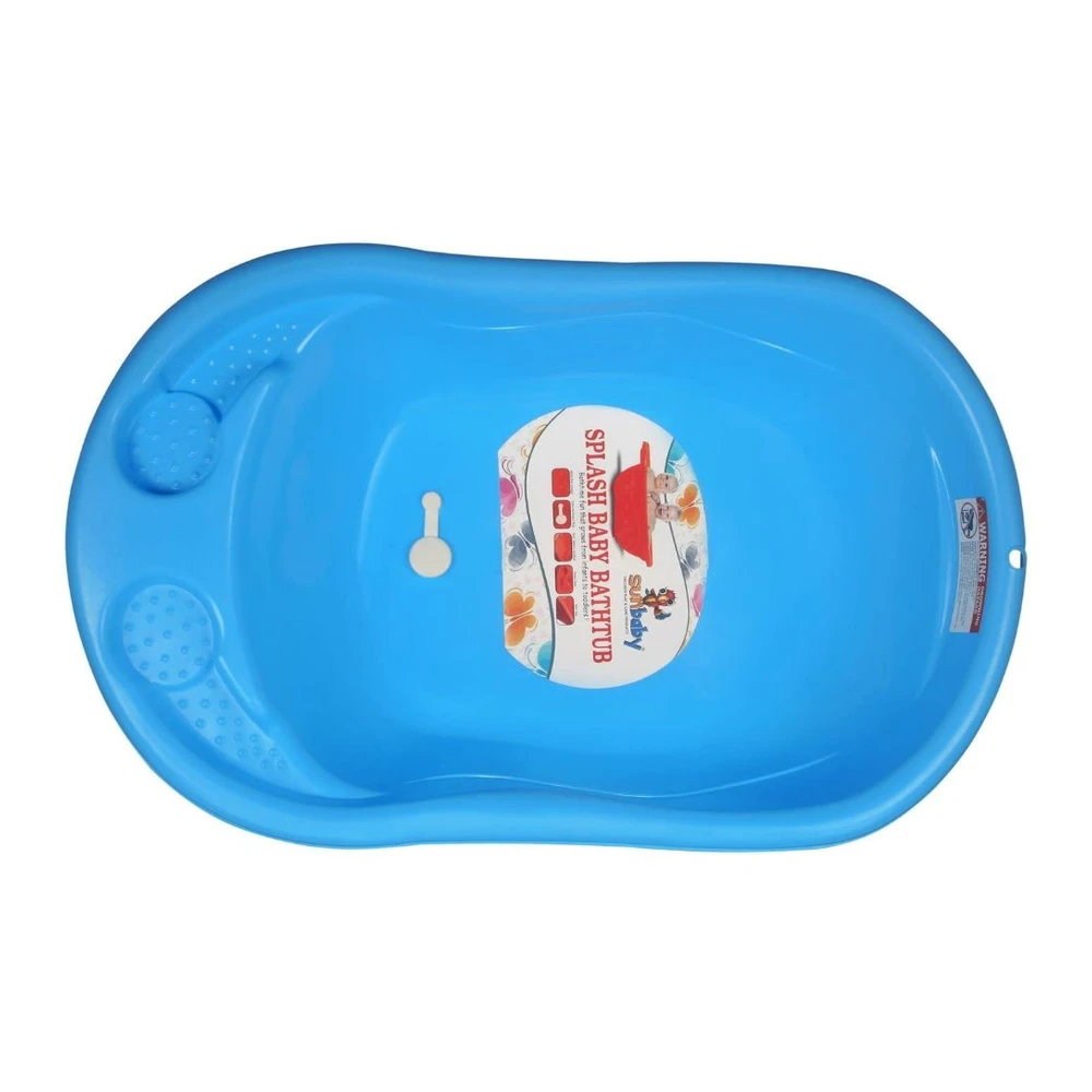 SunBaby, Bathtub, Blue, 76 x 40 x 18 cm, Anti-Slip Design, Soap Case Included, Water Flow Drainer, Safe & Comfortable - VD-8904129013366 - Image 3