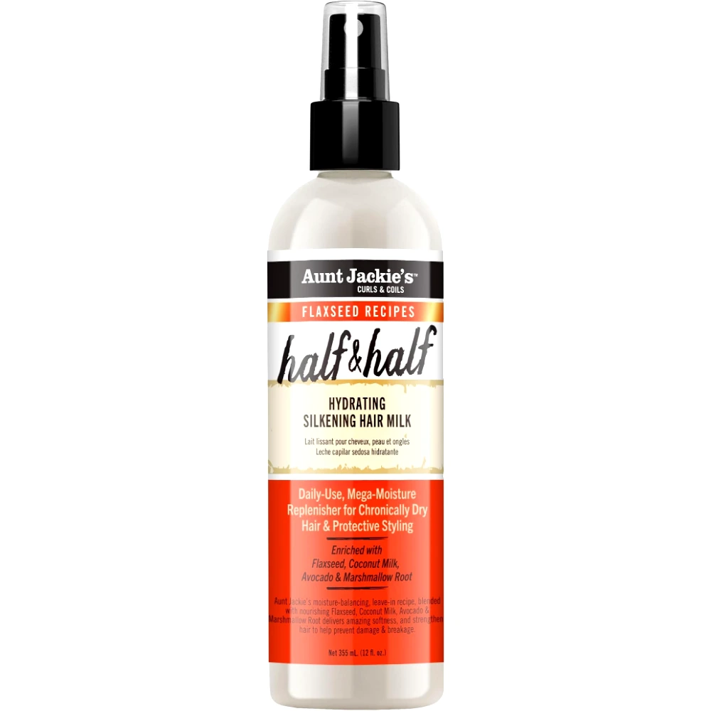 Aunt Jackies Flaxseed Recipes Half & Half Hydrating Silkening Hair Milk, Coconut Milk & Shea Butter Leave-In, All Hair Types, 355ml - ANT-674120L1