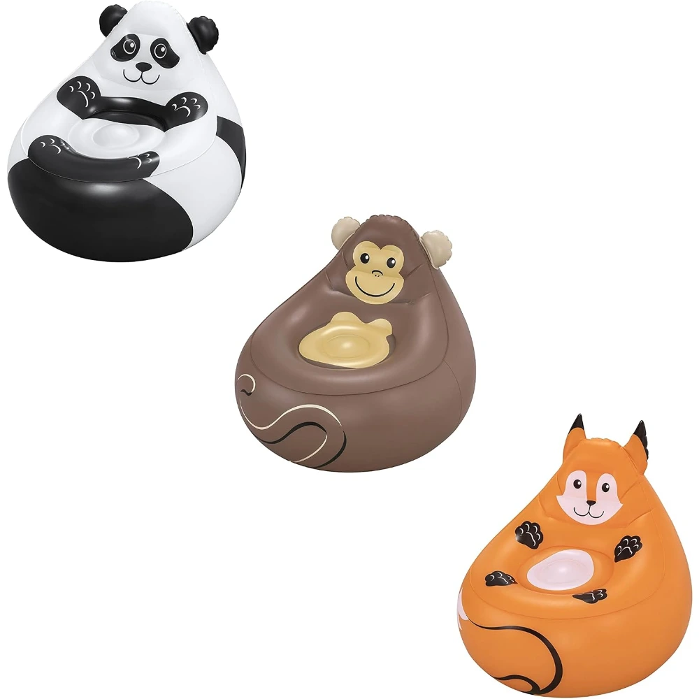 Bestway Cozy Critters Air Chair 72 x 72cm, Inflatable Kids Chair, Animal Design Blow-Up Seat for Bedroom & Playroom, Multicolour - 75116
