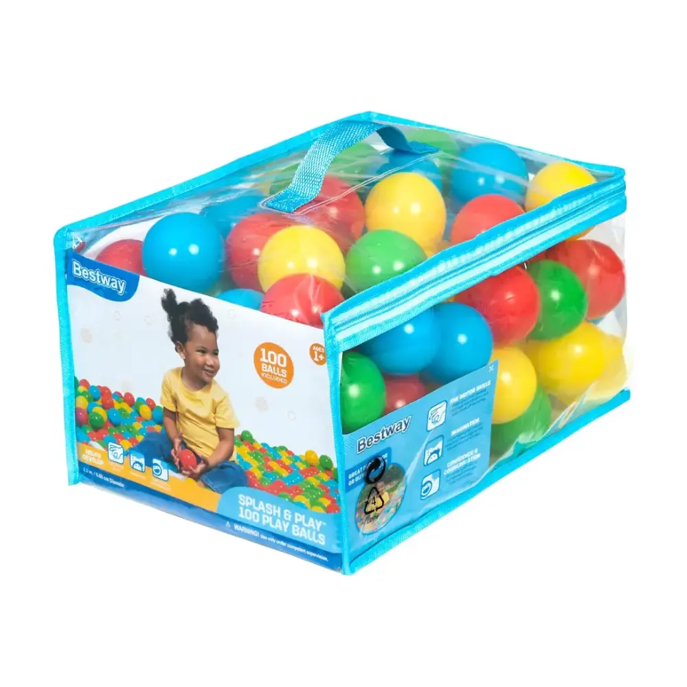 Bestway Splash & Play 100 Play Balls, 5.85cm Colourful Plastic Ball Pit Balls, Kids Play Balls for Ball Pits, Multicolour - 52648
