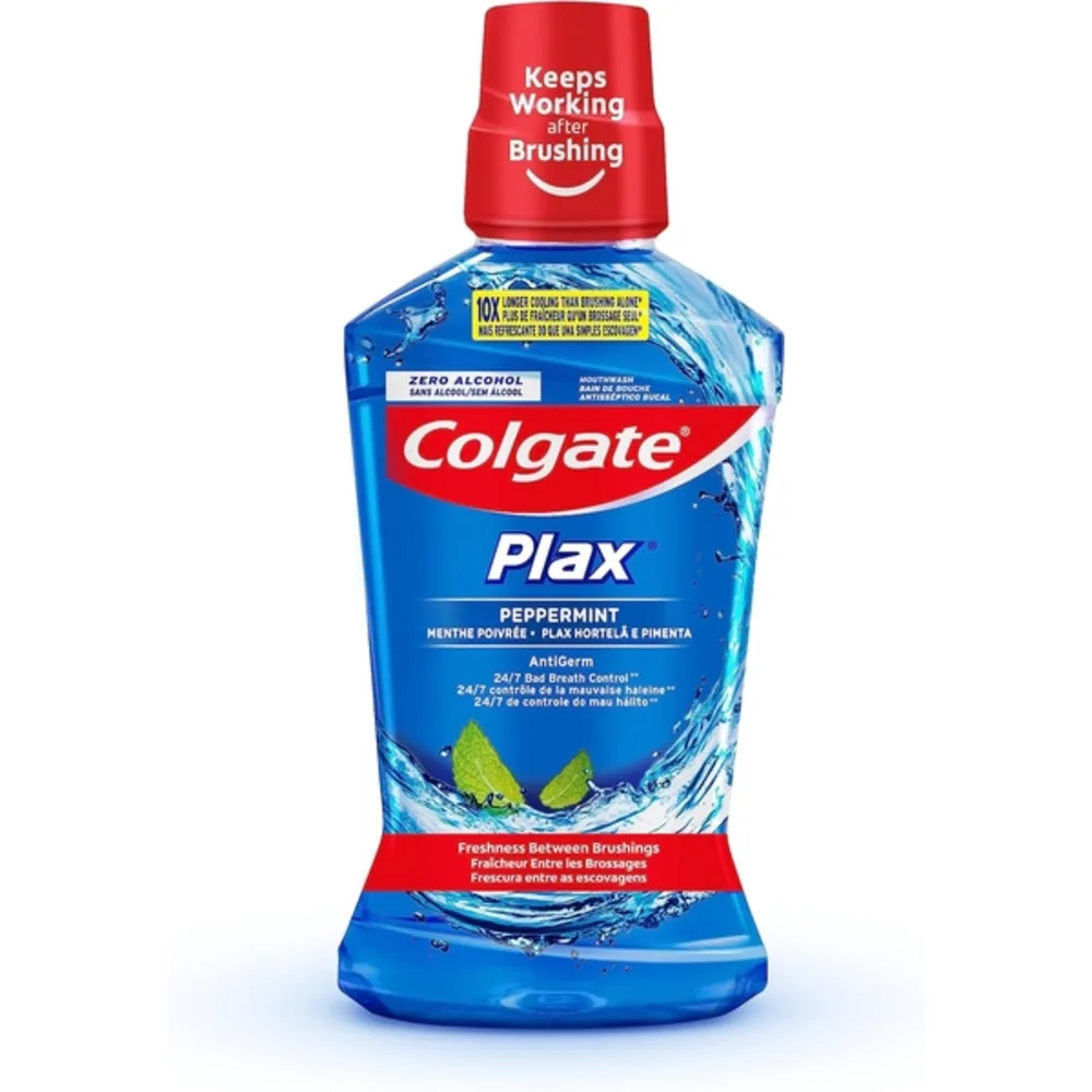 Colgate Plax Peppermint Mouthwash, Alcohol-Free, 24 Hour Bad Breath Protection, Peppermint Fresh, 500ml, Blue - COL-304846L1