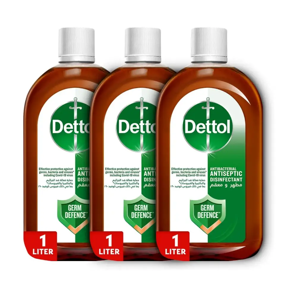 Dettol Antiseptic Antibacterial Disinfectant Liquid, Concentrated Germ Protection for Floor, Bath & Laundry, Personal Hygiene, 1L, Pack of 3 - DET-319702L3