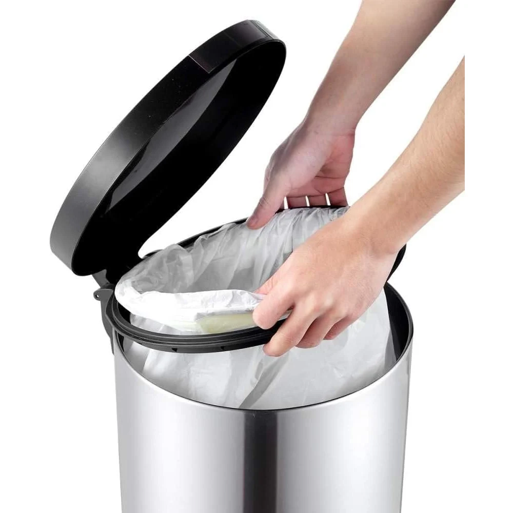 EKO Artistic 30L Round Step Bin, Brushed Stainless Steel, Fingerprint-Resistant Finish, Soft-Close Lid, Durable Cantilever Pedal, Built-In Bag Fixer, Silver - EK9225MT-30L - Image 3
