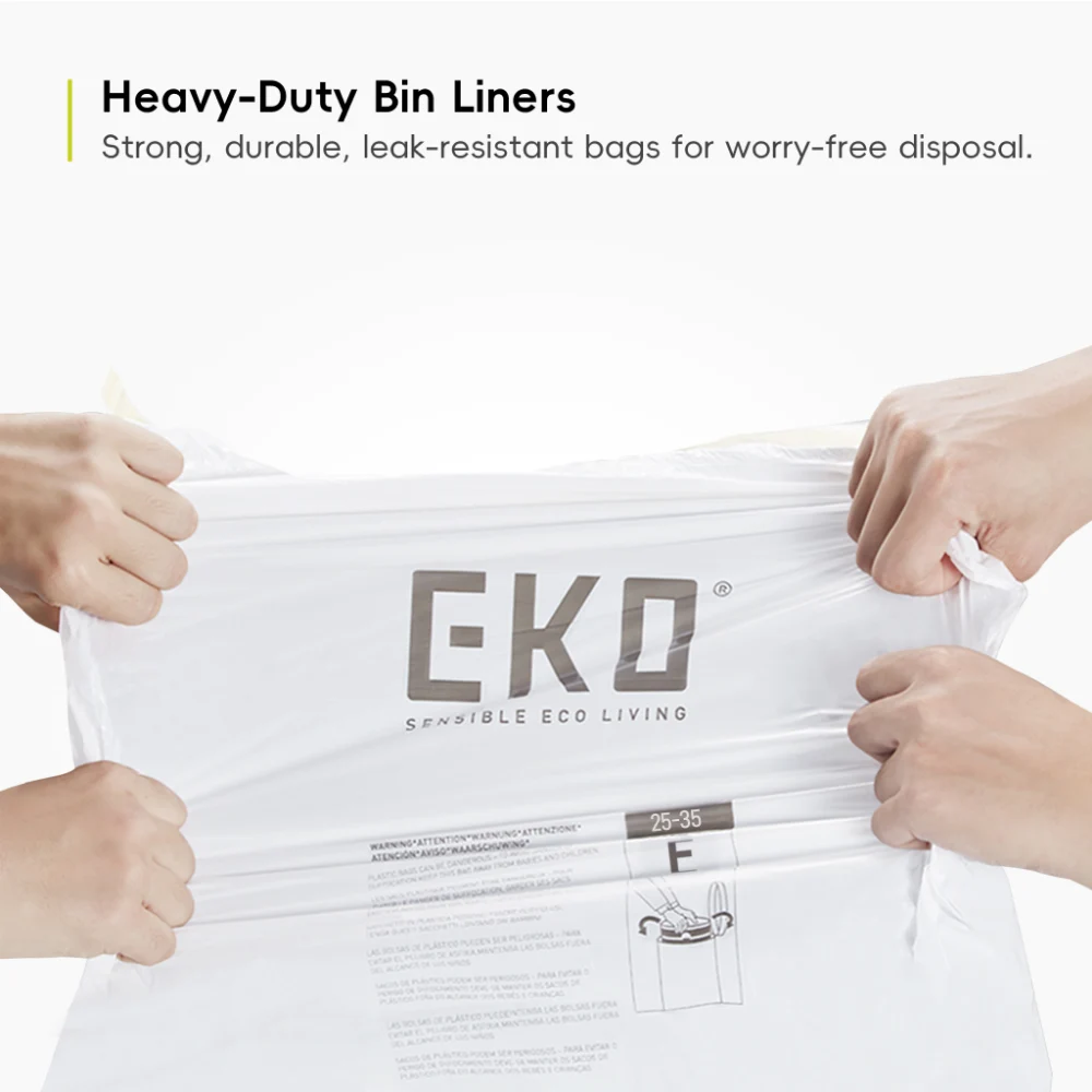 EKO Drawstring Bin Bags for 25-35L Bins, 12 Pack, Leak-Resistant MDPE Garbage Bags, Tear-Resistant Liners, Easy-Tie Handles, Roll Pack, White - EK33705 - Image 2