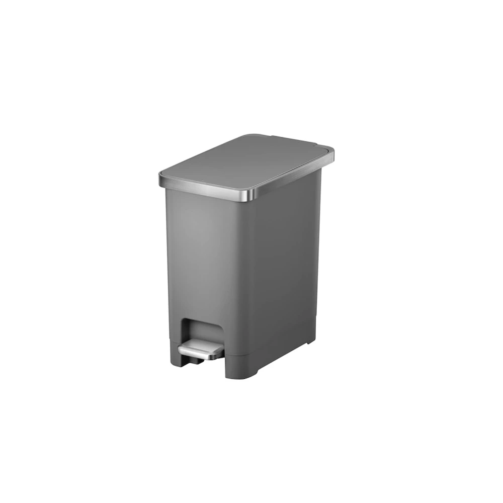 EKO Hana Slim 10L Pedal Bin, Narrow Plastic Waste Bin, Space-Saving Design, Hands-Free Lid, Bathroom, Bedroom & Office Trash Can, Grey - EK6377-10L-GR