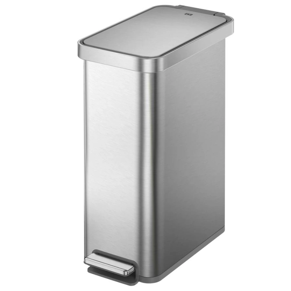 EKO Hudson 50L Slim Step Bin, Stainless Steel Kitchen Pedal Bin, Soft-Close Lid, Fingerprint-Resistant Finish, Large Capacity Trash Can, Silver - EK9167MMT-50L
