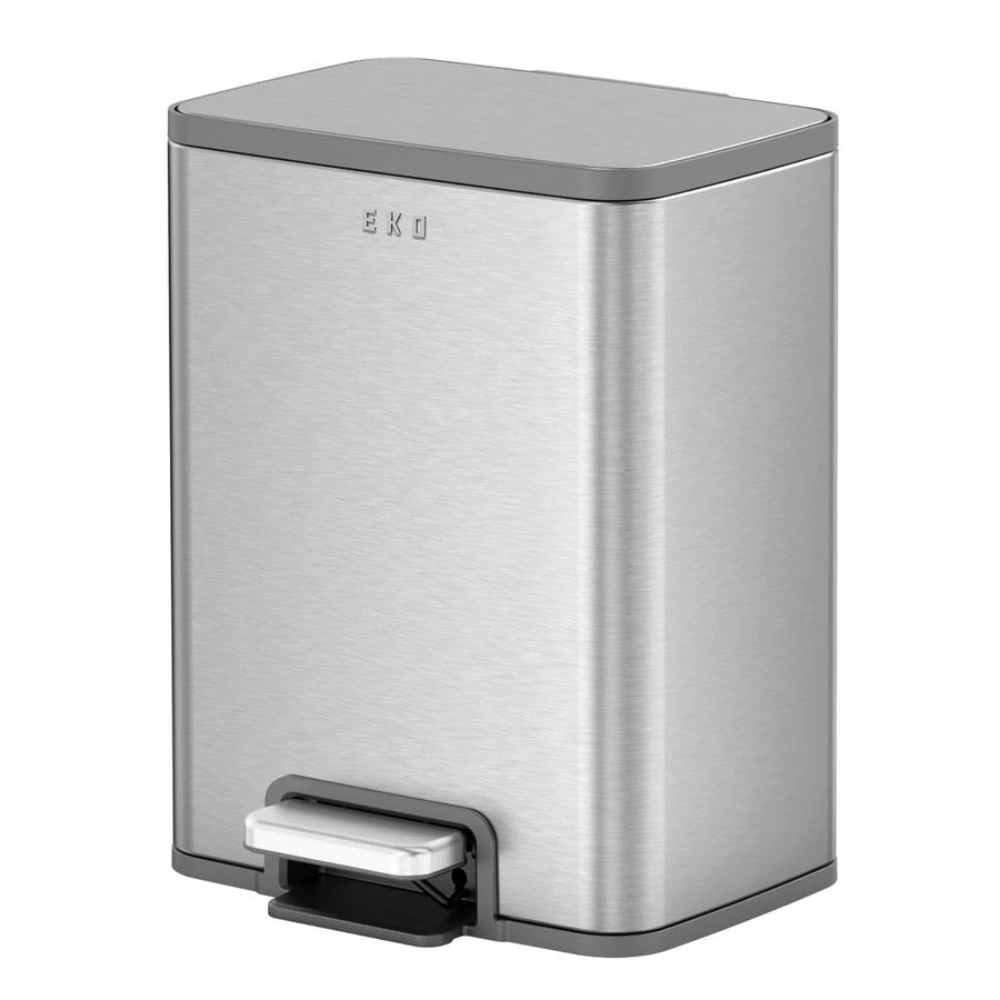 EKO Marina 11L Rectangular Step Bin, Matte Stainless Steel Pedal Bin, Soft-Close Lid, Removable Inner Bucket, Space-Saving Design, Silver - EK9161MMT-11L