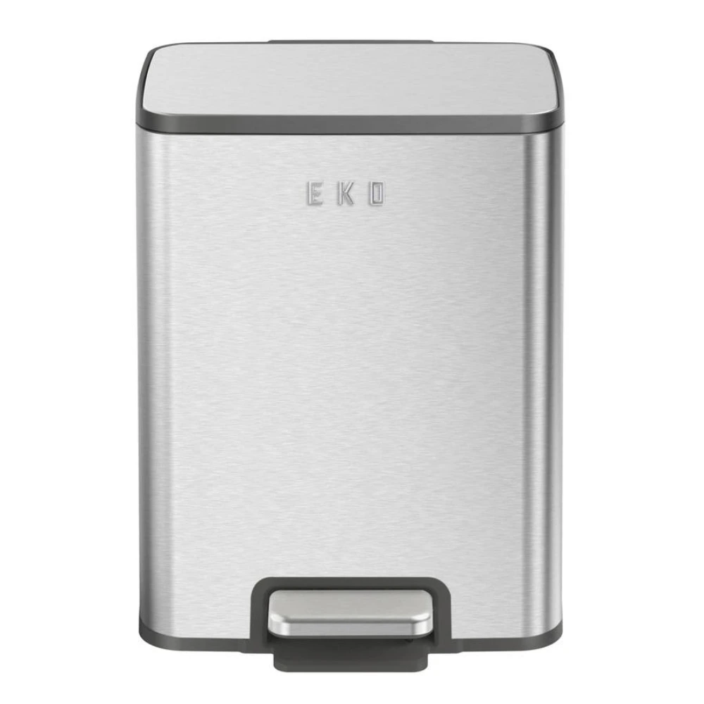 EKO Marina 11L Rectangular Step Bin, Matte Stainless Steel Pedal Bin, Soft-Close Lid, Removable Inner Bucket, Space-Saving Design, Silver - EK9161MMT-11L - Image 2