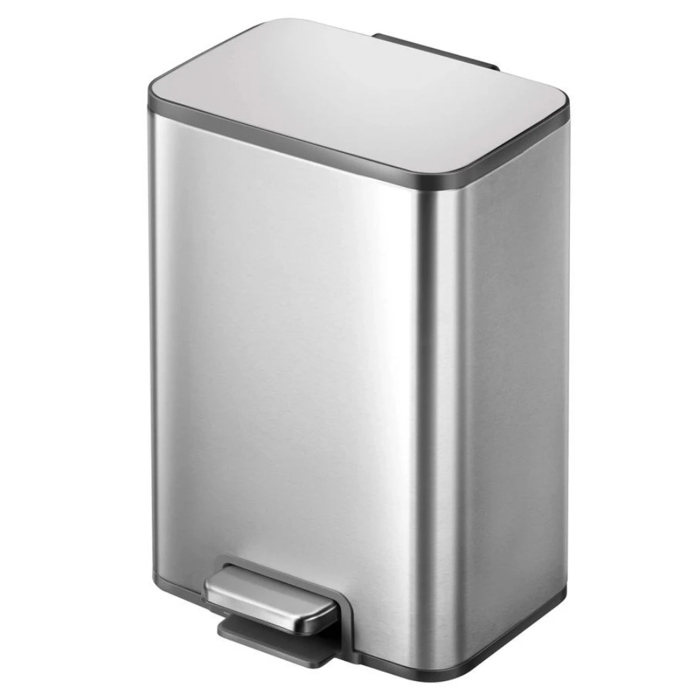 EKO Marina 15L Rectangular Step Bin, Matte Stainless Steel Pedal Bin, Soft-Close Lid, Removable Inner Bucket, Space-Saving Design, Silver - EK9161MMT-15L