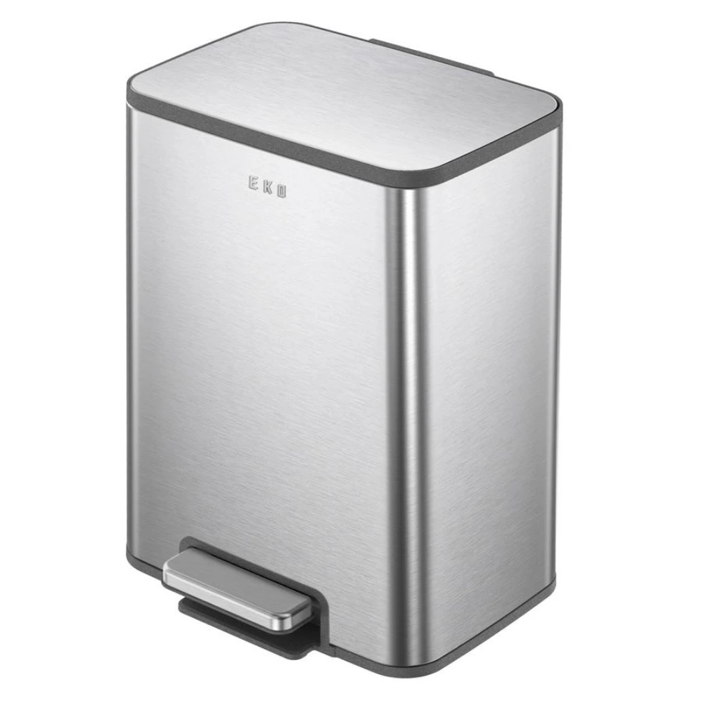 EKO Marina 20L Rectangular Step Bin, Matte Stainless Steel Pedal Bin, Soft-Close Lid, Removable Inner Bucket, Space-Saving Design, Silver - EK9161MMT-20L