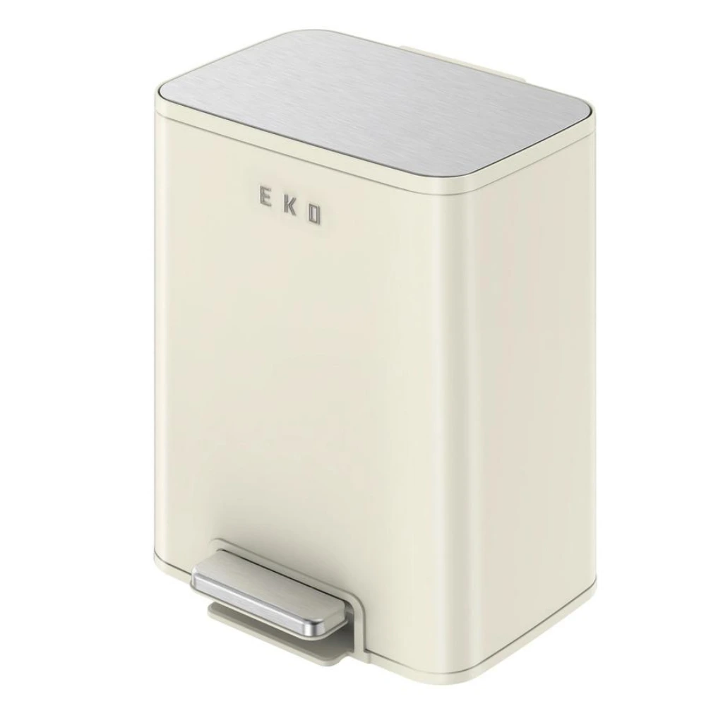 EKO Marina 20L Step Bin, Vanilla Stainless Steel Pedal Bin, Soft-Close Lid, Hands-Free Pedal, Kitchen, Bathroom & Office Waste Bin, Cream - EK9161P-20L-VNS