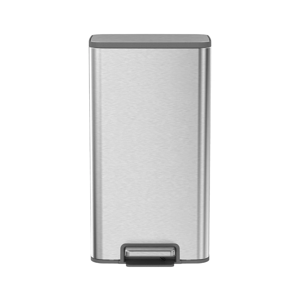EKO Marina 30L Rectangular Step Bin, Matte Stainless Steel Pedal Bin, Soft-Close Lid, Removable Inner Bucket, Space-Saving Design, Silver - EK9161MMT-30L