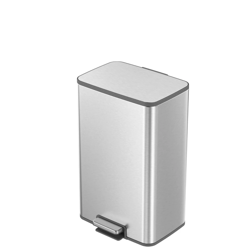 EKO Marina 50L Rectangular Step Bin, Matte Stainless Steel Pedal Bin, Soft-Close Lid, Removable Inner Bucket, Space-Saving Design, Silver - EK9161MMT-50L