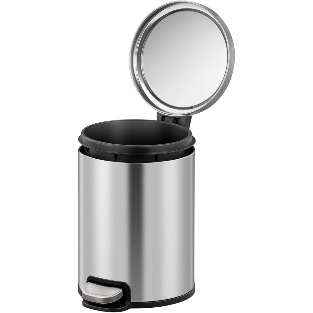 EKO Serene 12L Round Step Bin, Brushed Stainless Steel Pedal Bin, Fingerprint-Resistant Finish, Soft-Close Lid, Hands-Free Pedal, Compact Design, Silver - EK9385MT-12L - Image 3