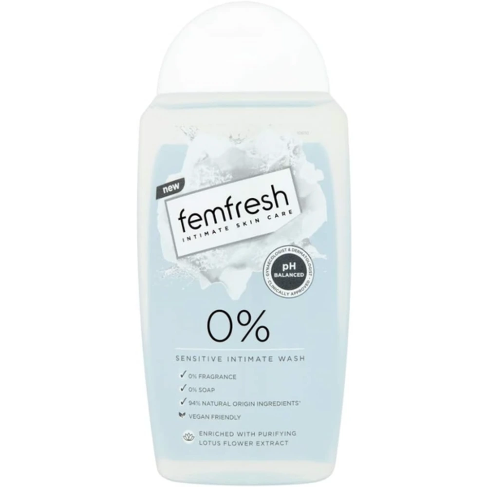 Femfresh 0 Percent Intimate Wash, Fragrance-Free & Soap-Free, Lotus Flower Extract, pH & Microbiome Balanced, Vegan, 250ml - FFH-533673L1
