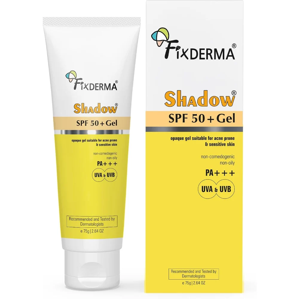 Fixderma Shadow Sunscreen Gel SPF 50+, Broad Spectrum UVA & UVB Protection for Oily Skin, Face & Body, Non-Greasy, Water Resistant, 75g - FXD-336523L1