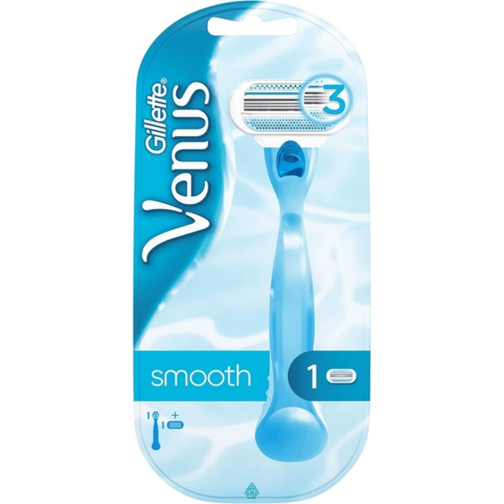 Gillette Venus Smooth Womens Razor, 3 Curve-Hugging Blades, Pivoting Head, Lubrastrip, Soft Grip Handle, Silver - GLT-472178L1