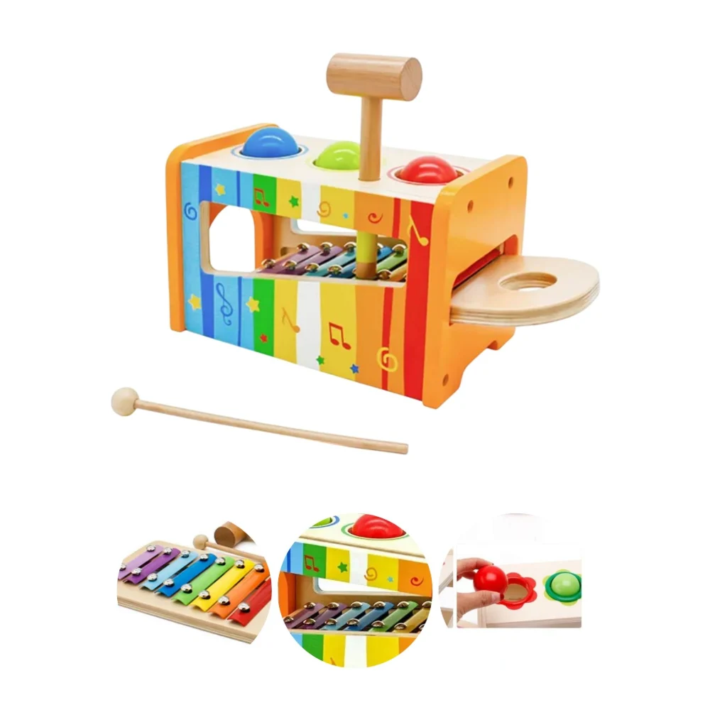 Little Angel Wooden Pound & Tap Xylophone, 2-in-1 Kids Musical Toy with Pounding Bench & Hammer, Montessori Learning Toy, 2 Years+, Multicolour - W07C068 - Image 2