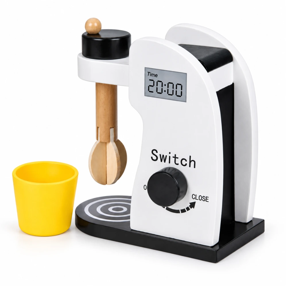 Little Angel Wooden Stand Mixer Toy, Kids Pretend Play Baking Set, 2 Pcs Kitchen Appliance Toy, Montessori Learning, 12 Months+, Multicolour - Bl-20509