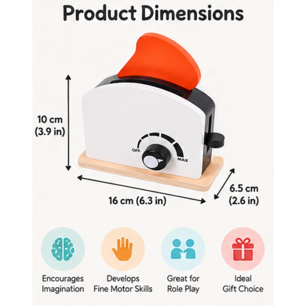 Little Angel Wooden Toaster Toy Set 13 Pcs, Kids Pretend Play Breakfast Set with Bread, Butter, Knife, Plate, Cup & Saucer, 12 Months+, Multicolour - Bl-20508 - Image 6