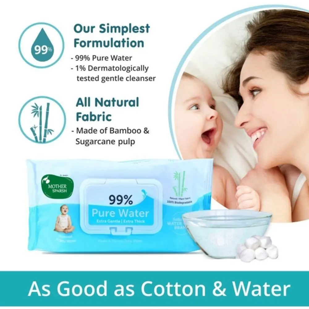 Mother Sparsh 99 Percent Pure Water Baby Wipes, Unscented, Plant-Made Super Thick Cloth, Gentle for Newborns, 72 Pcs x 8 Packs - MSH-149343L6 - Image 3