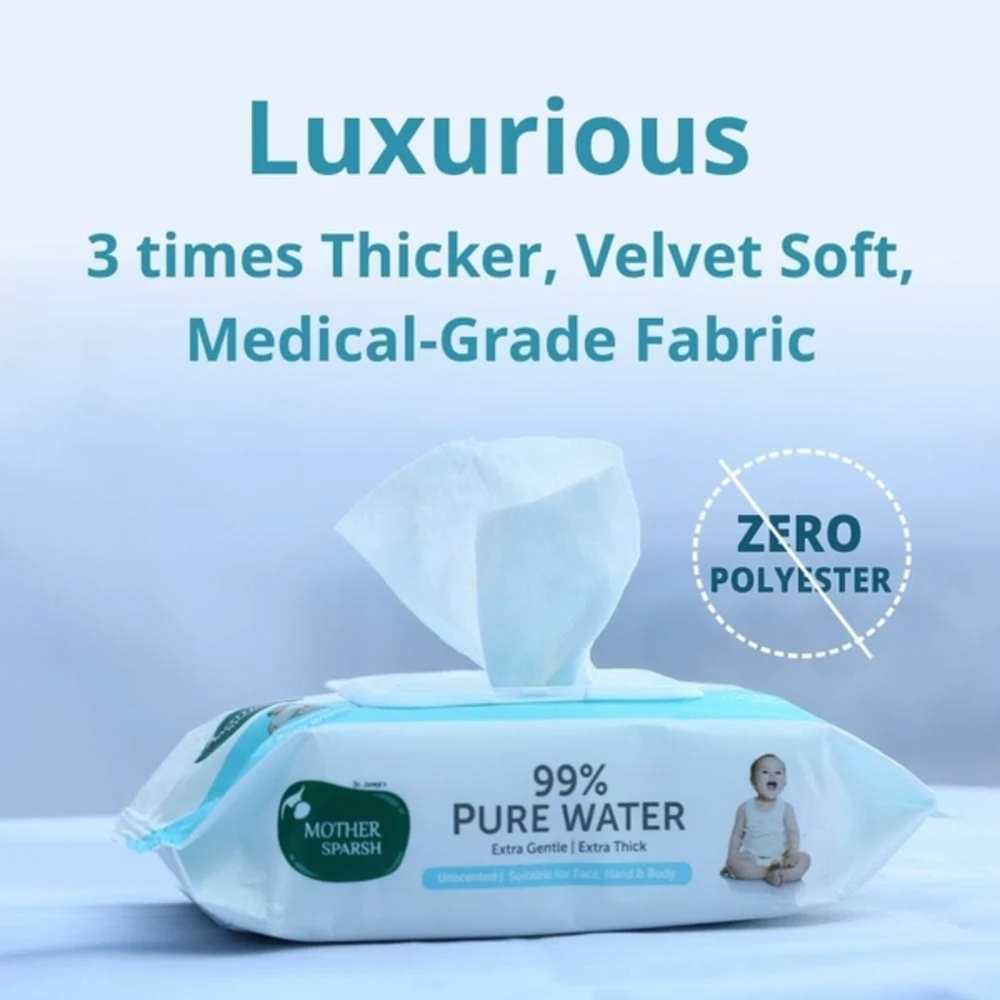 Mother Sparsh 99 Percent Pure Water Baby Wipes, Unscented, Plant-Made Super Thick Cloth, Gentle for Newborns, 72 Pcs x 9 Packs - MSH-149343L7 - Image 4