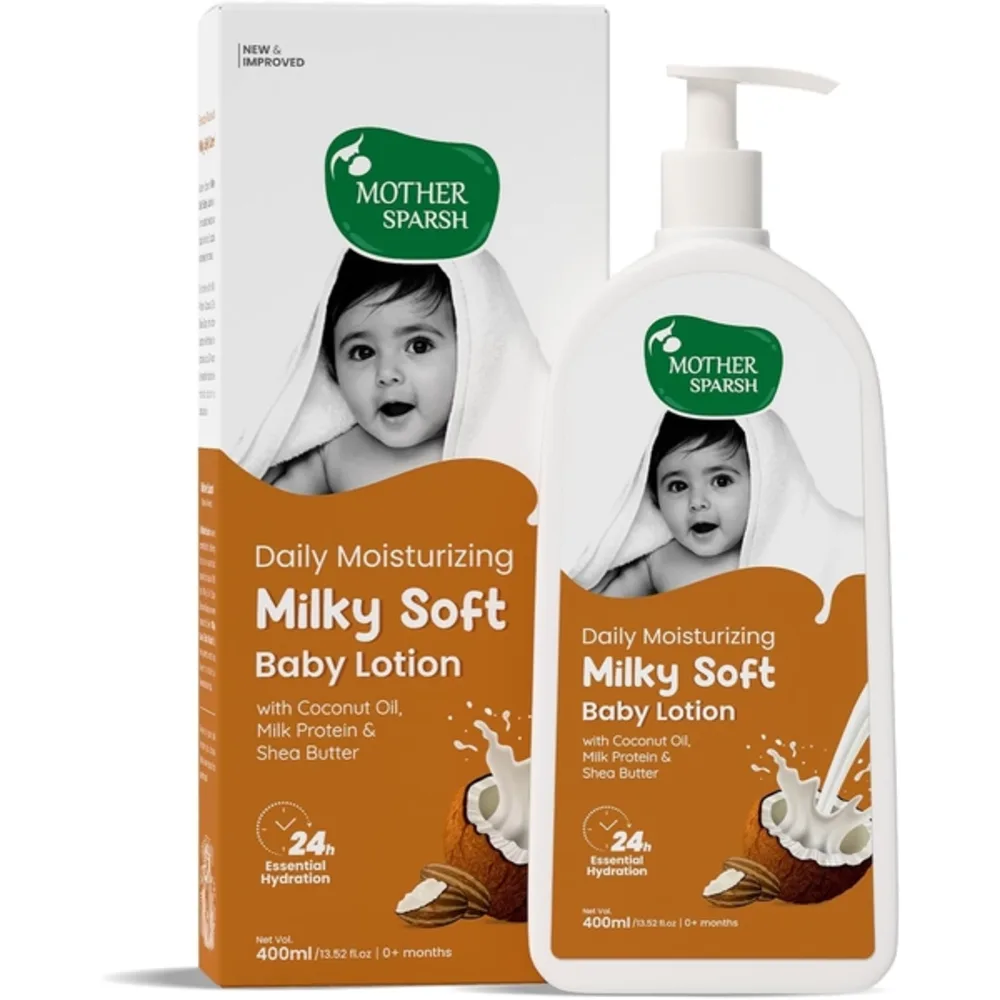 Mother Sparsh Milky Soft Baby Lotion with Milk Protein, Coconut Oil & Shea Butter, 24 Hour Moisturization, pH Neutral, 400ml - MSH-951057L1