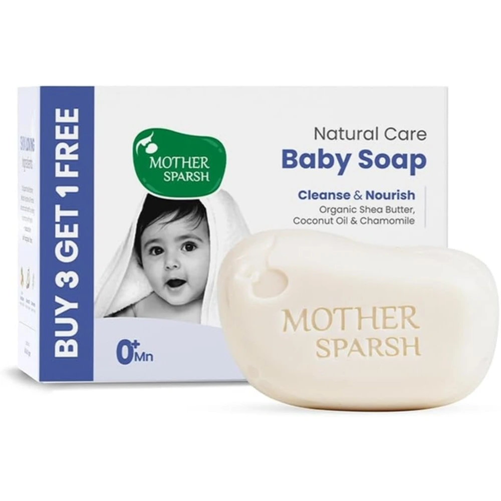 Mother Sparsh Natural Care Baby Soap with Chamomile, Shea Butter & Coconut Oil, Tear-Free, Sensitive Skin, 75g x 4 (Buy 3 Get 1) - MSH-953099L1