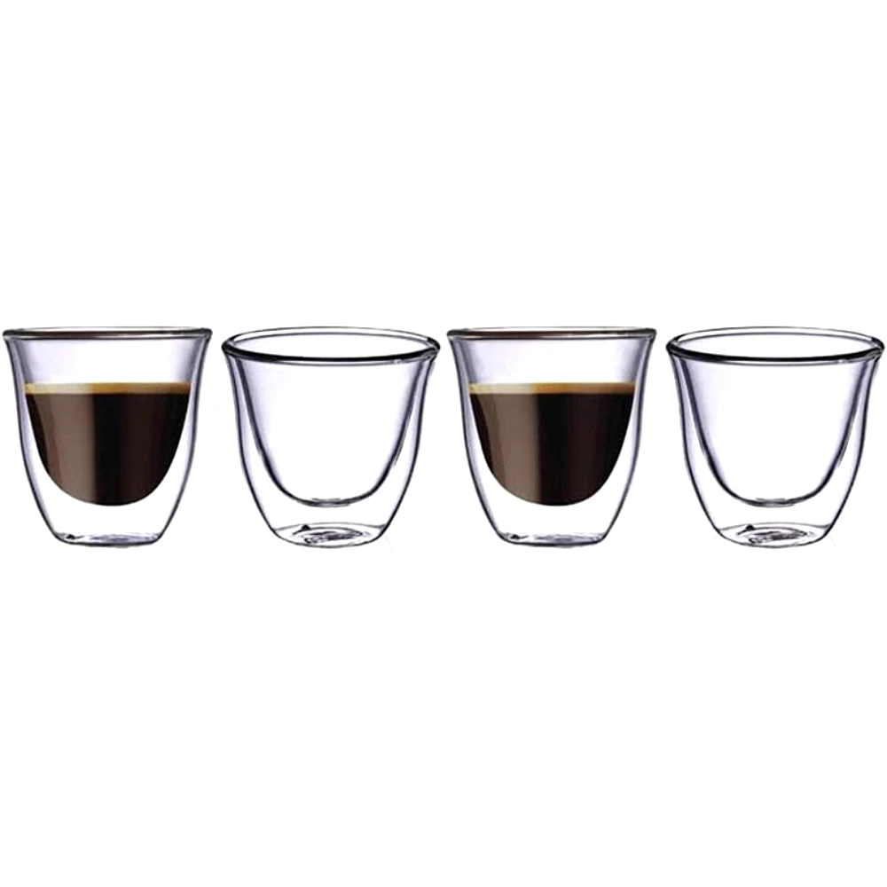 Neoflam Double Wall Glass Cups, 70ml Thermal Insulated Borosilicate Coffee & Tea Cups, Hand-Blown, for Espresso, Latte & Cappuccino, Clear - DTC6810
