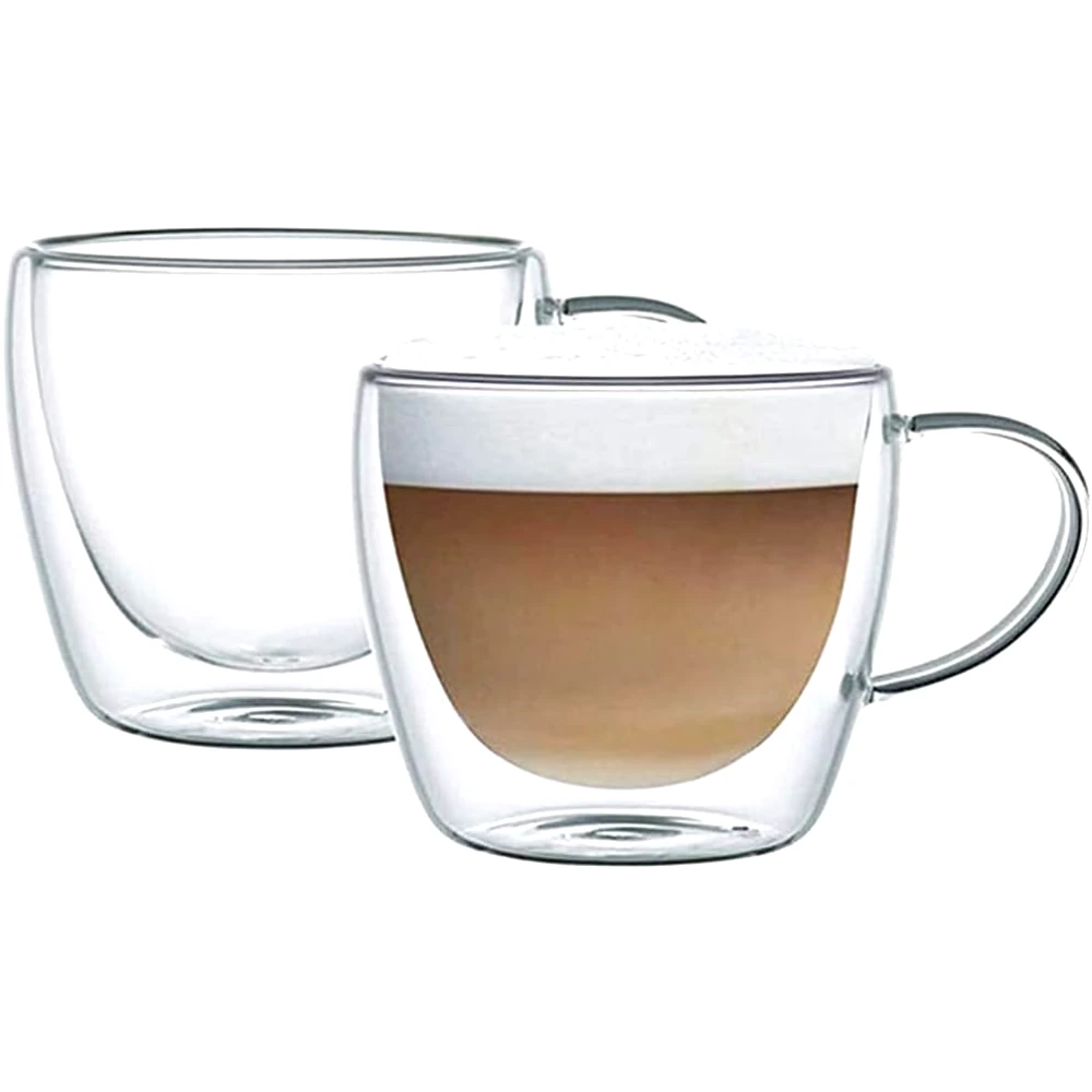 Neoflam Double Wall Glass Mugs, 150ml Thermal Insulated Borosilicate Coffee & Tea Cups, Hand-Blown, for Espresso, Latte & Cappuccino, Clear - DTC2115H