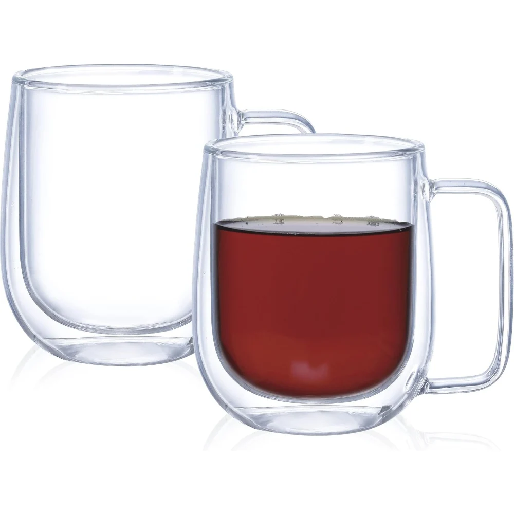 Neoflam Double Wall Glass Mugs, 250ml Thermal Insulated Borosilicate Coffee & Tea Cups, Hand-Blown, for Espresso, Latte & Cappuccino, Clear - DTC1125